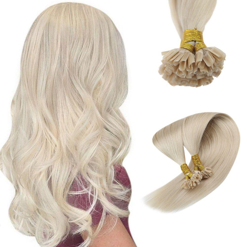 Virgin Human Keratin U Tip Hair Extensions Lightest Blonde 60 Hetto Human Hair