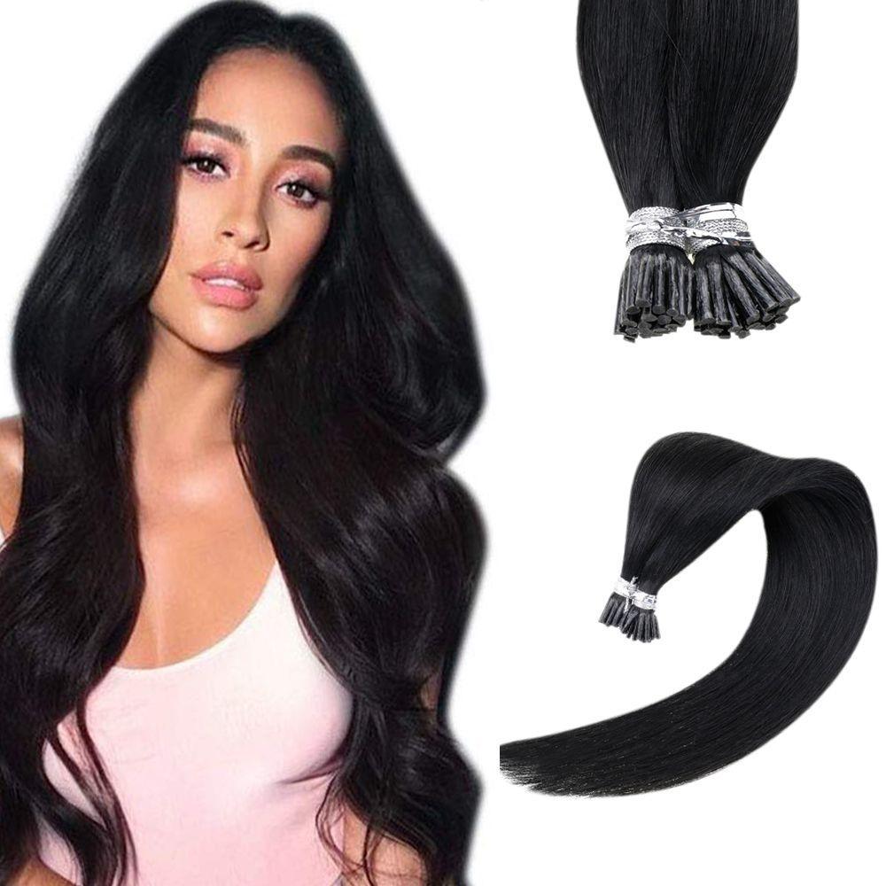 I Tip Human Hair Extensions Virgin Hair Off Black #1B